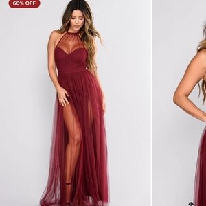 Fashion Nova Burgundy Backless Dress